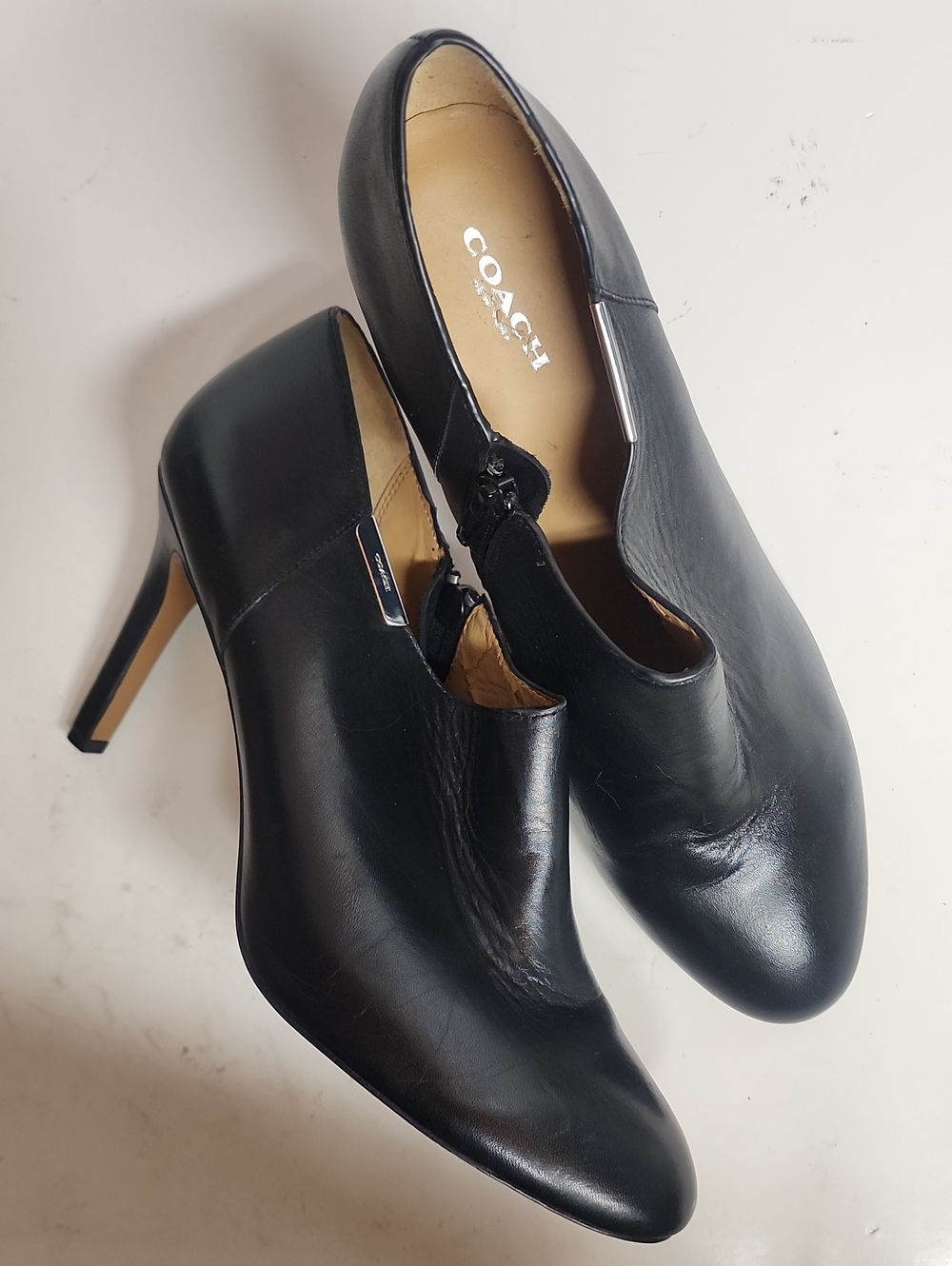 COACH Size 11B Black Leather Stiletto Ankle Heel Booties Classy Sexy Feminine - Picture 1 of 11